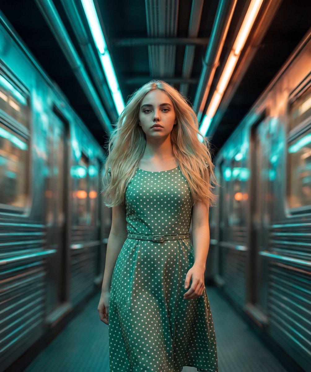 Neon Tunnel Cinematic Fashion Portrait