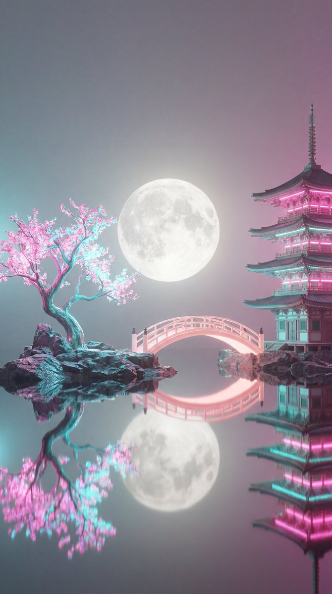 Vaporwave Neon Pagoda Night