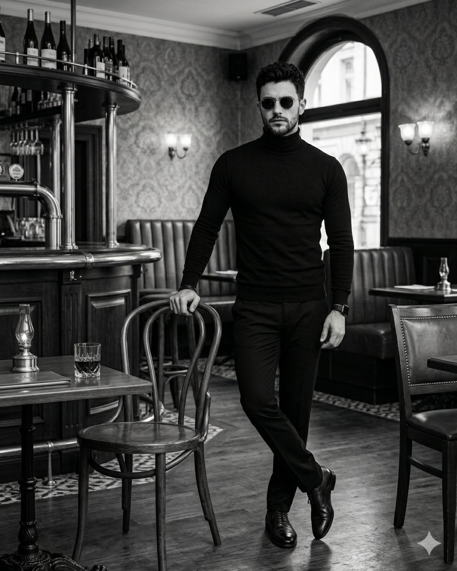 Vintage Bar Gentleman Monochrome Portrait