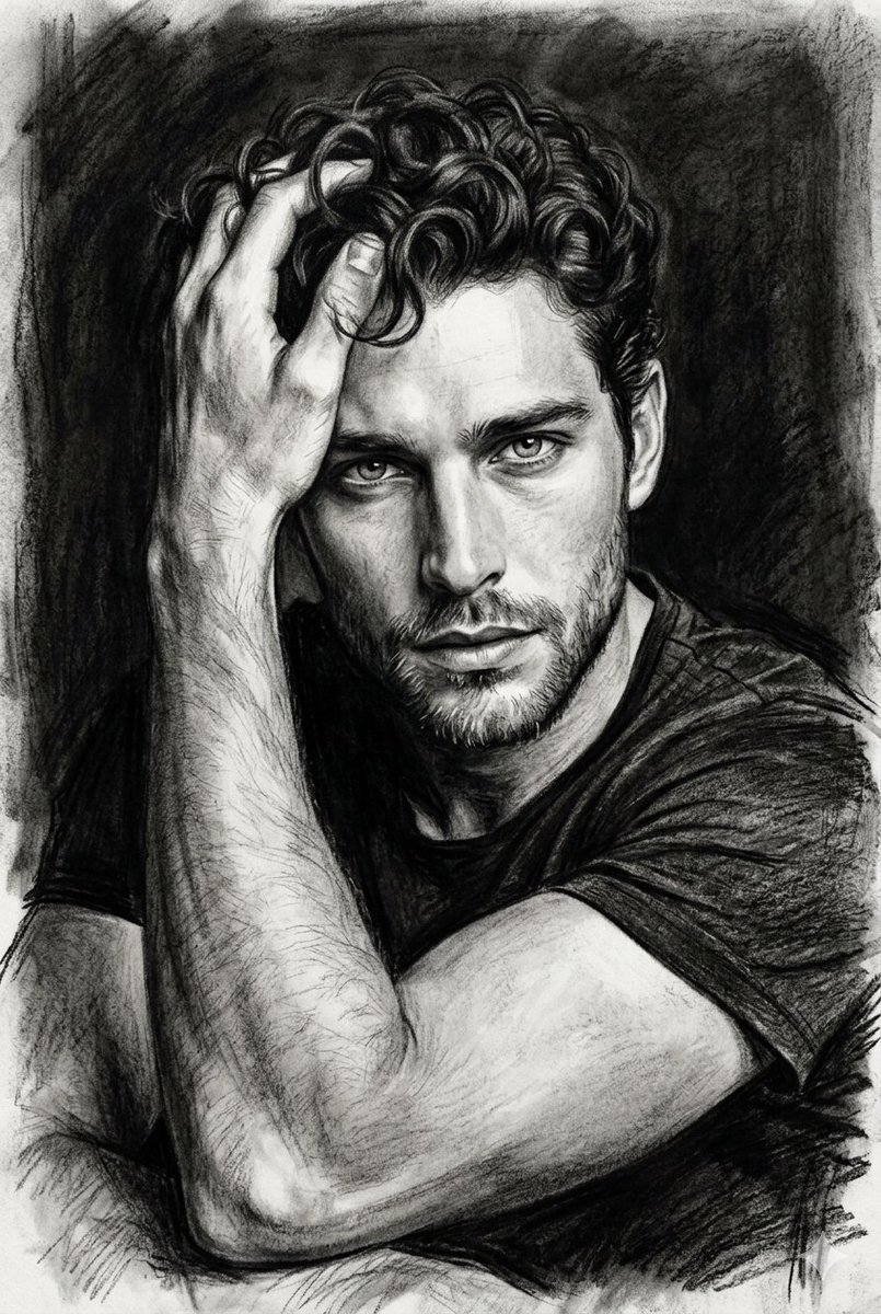 Cinematic Charcoal Portrait of a Pensive Man