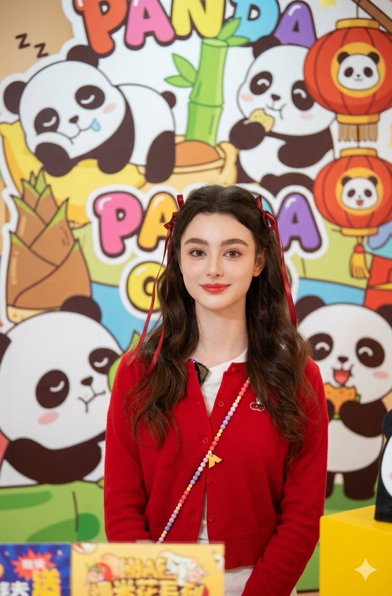 Red Ribbon Panda Girl Portrait