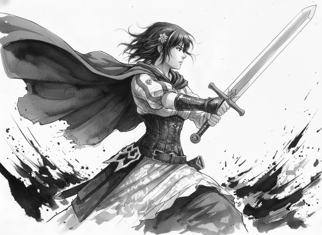 Ink Wash Swordsman Side Profile