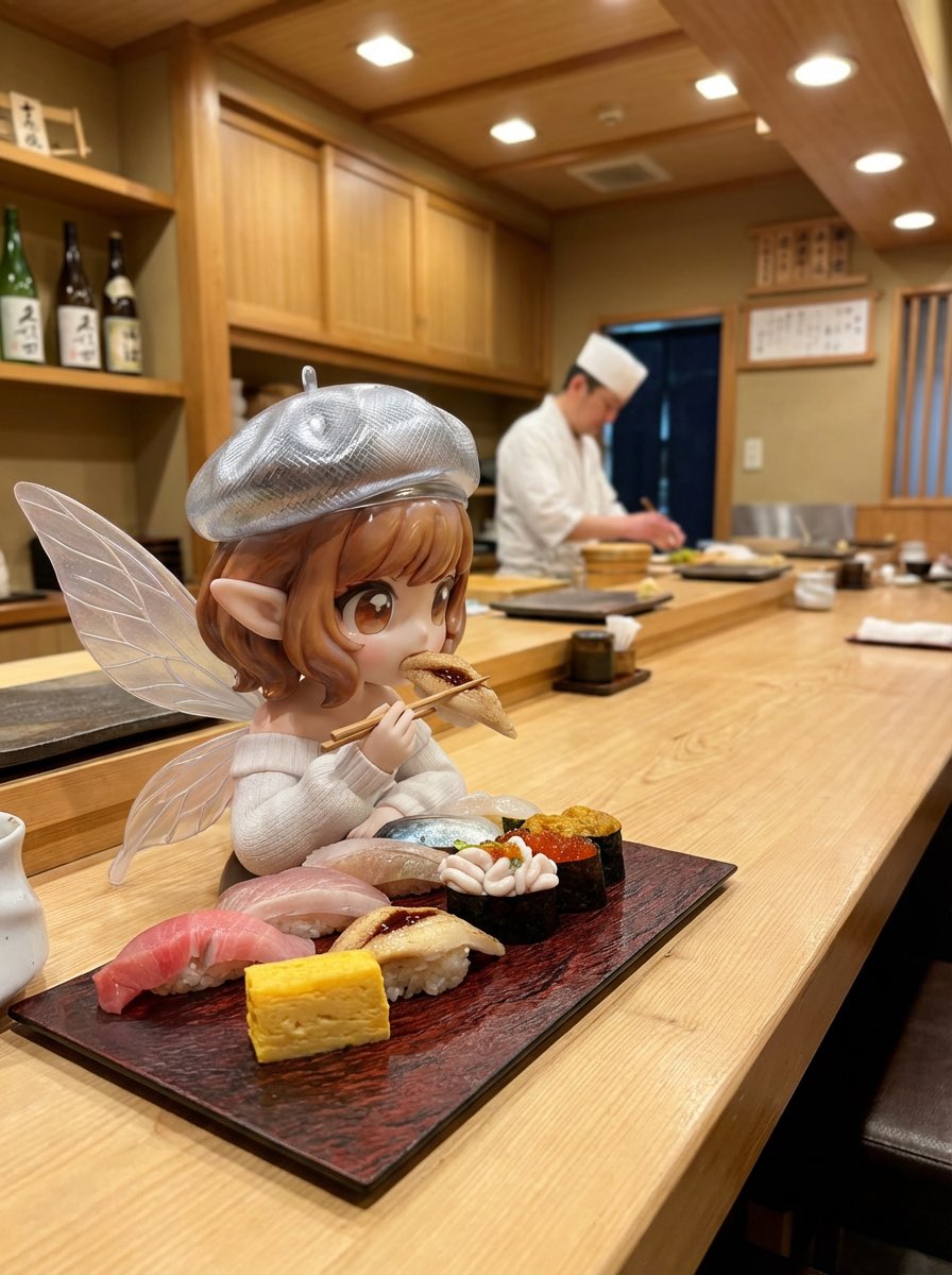 Fairy Enjoys Sushi With Chopsticks