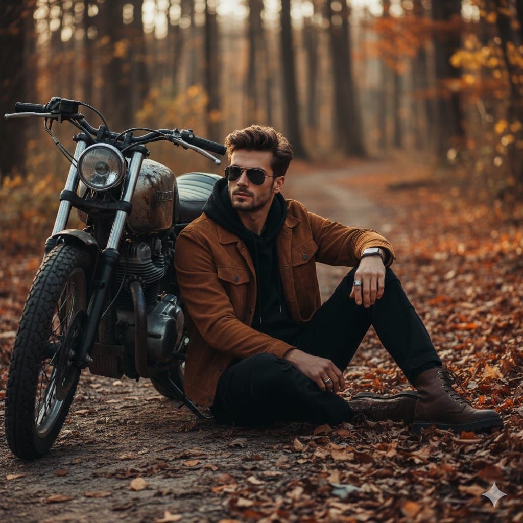 Cinematic Autumn Biker Portrait