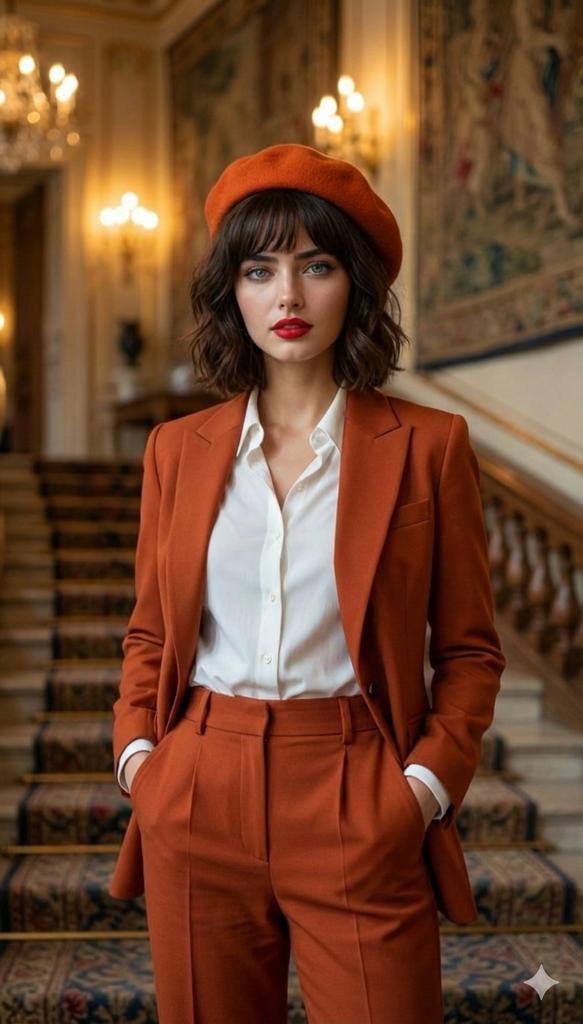Elegant Orange Suit Fashion Portrait