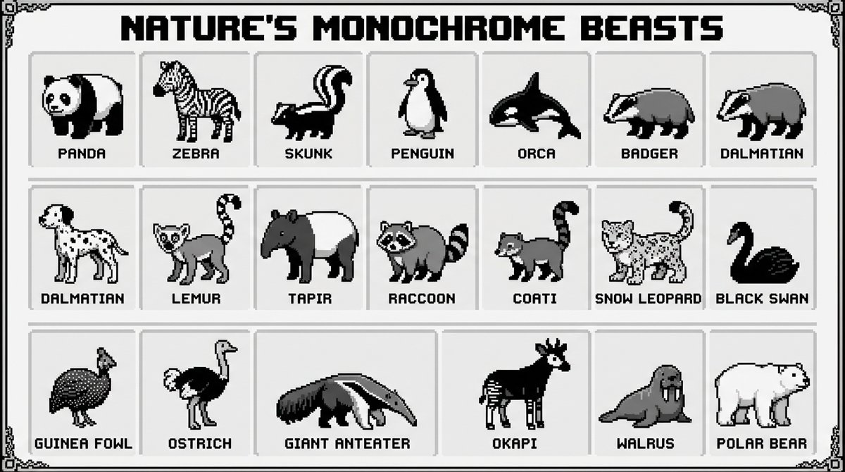 Pixel Black White Animals Encyclopedia
