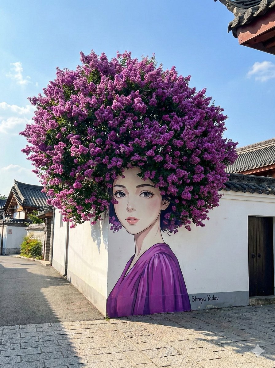 Flower-Haired Street Art Illusion