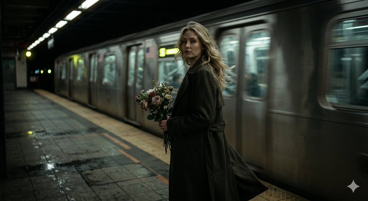 Melancholy Glance on a Night Platform