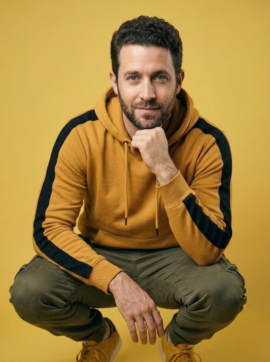 Stylish Young Man Yellow Studio