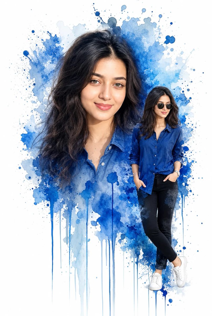Blue Watercolor Double Exposure Portrait