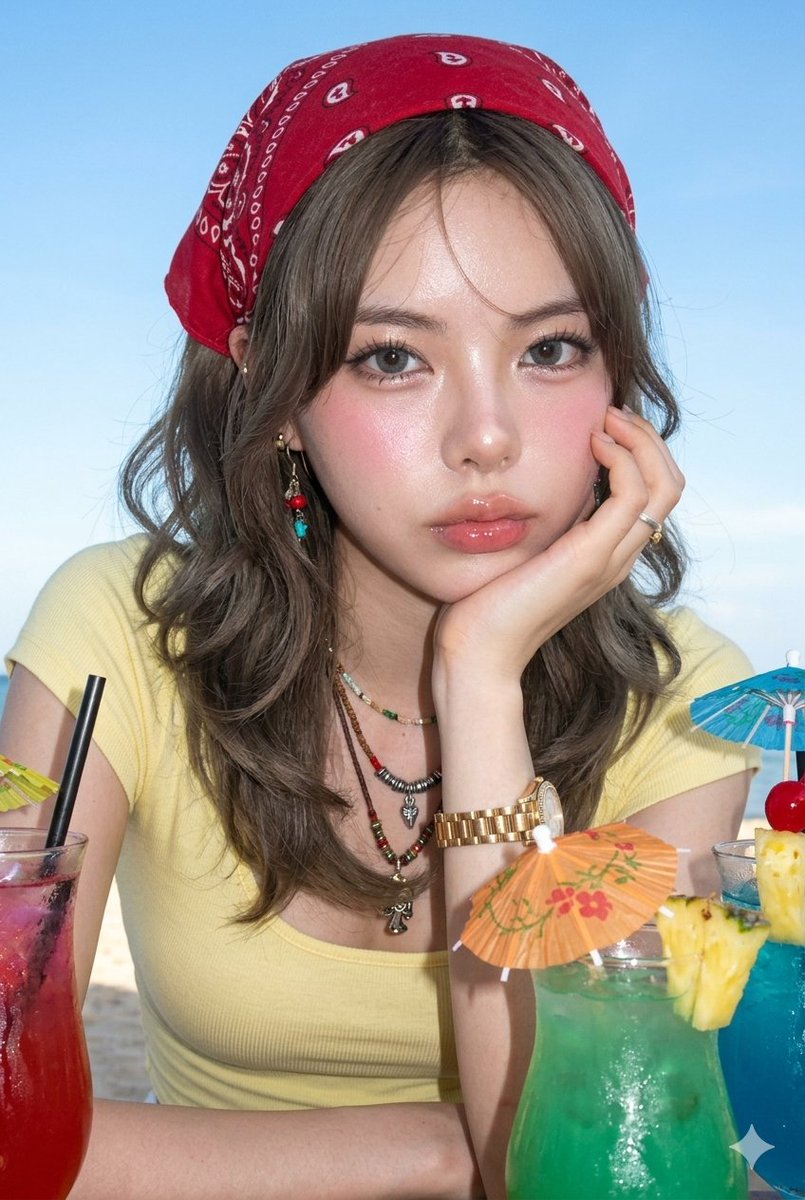 Retro Beach Portrait Flash Photo