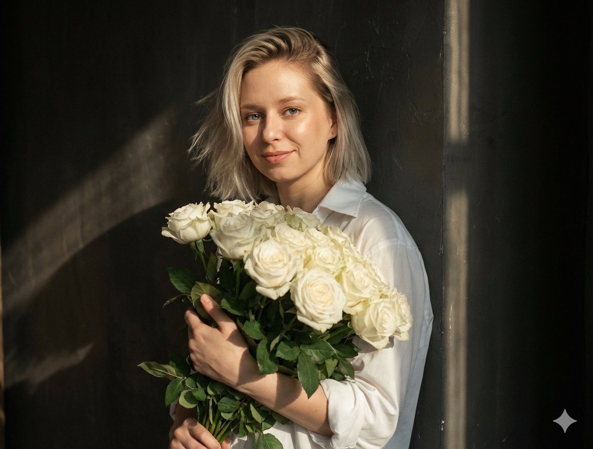 Cinematic White Rose Portrait