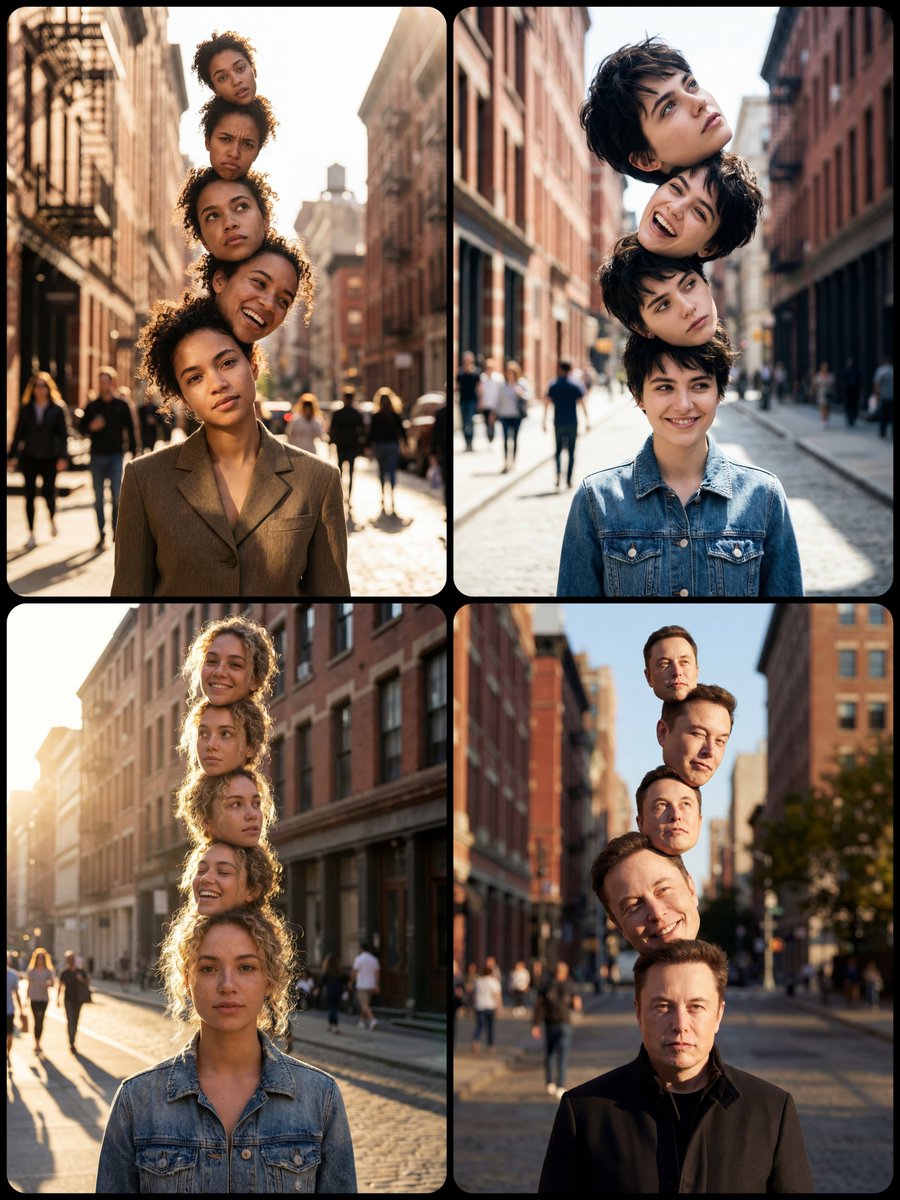 Five-Head Totem Surreal Portrait
