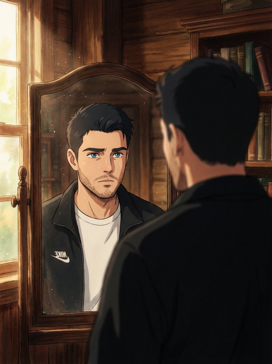 Ghibli Style Man Mirror Portrait
