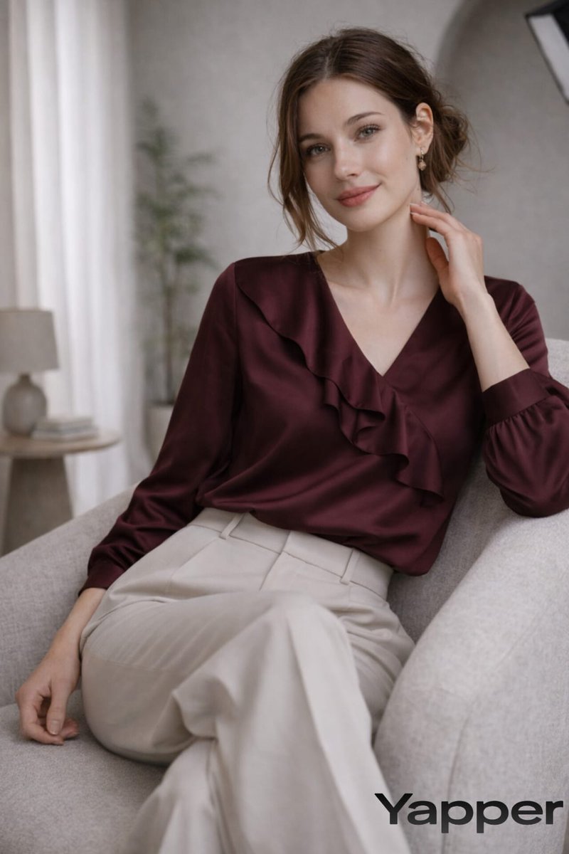 Burgundy Ruffle Editorial Portrait