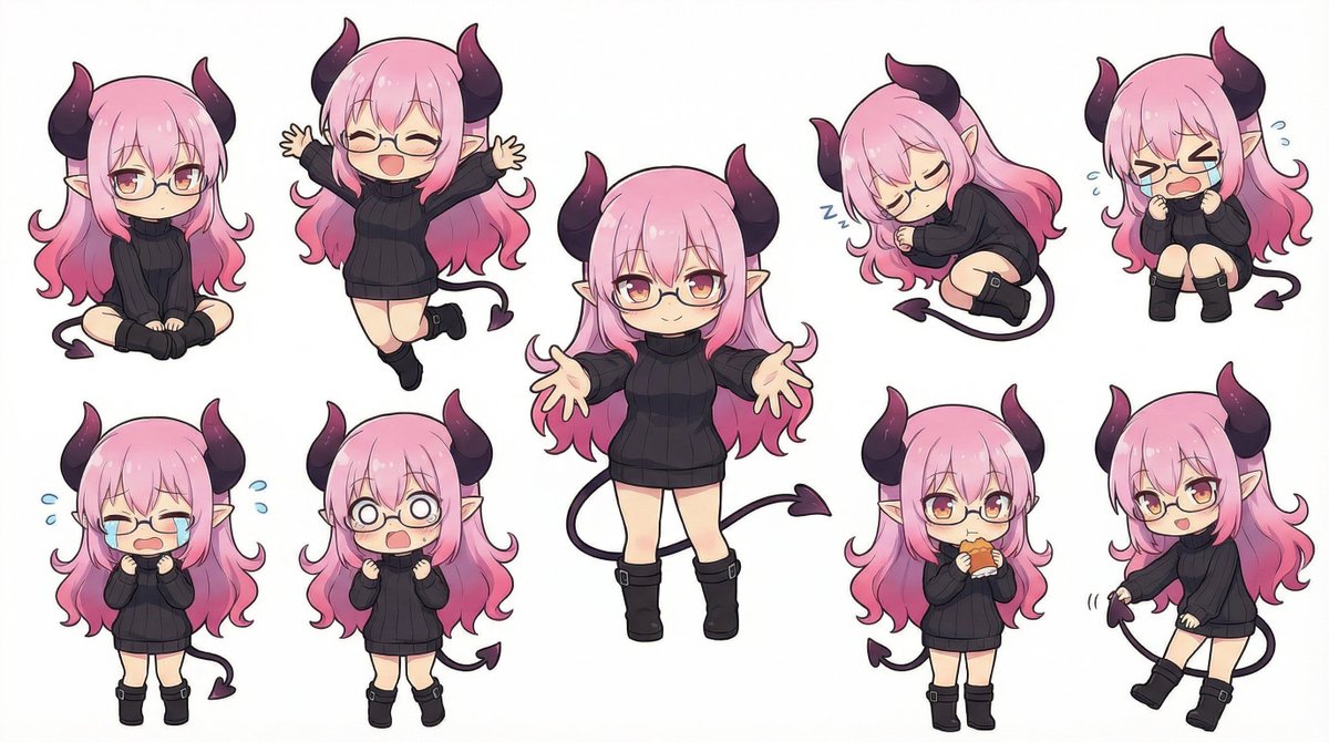 Chibi Character Multiple Poses Sheet