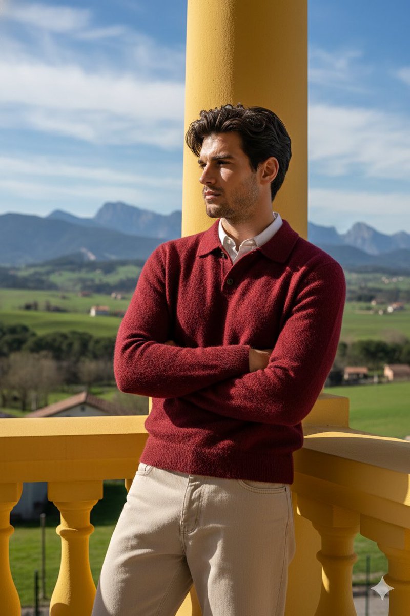 Balcony Red Sweater Portrait