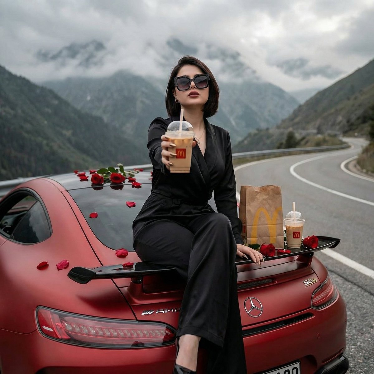 Luxury Car Picnic with Cinematic Rose Aesthetic