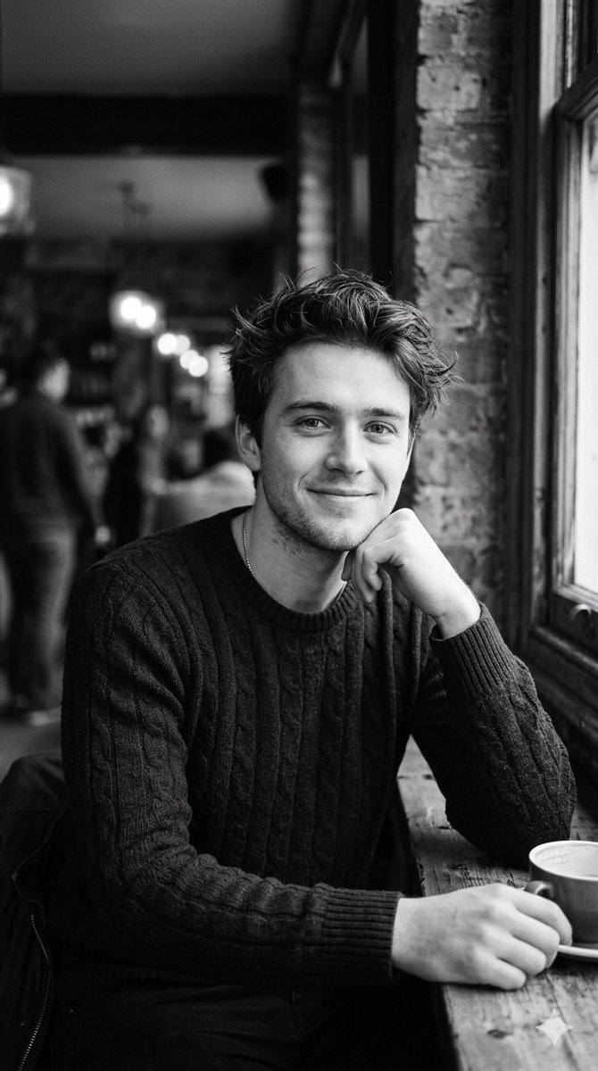 Cinematic Black and White Cafe Portrait