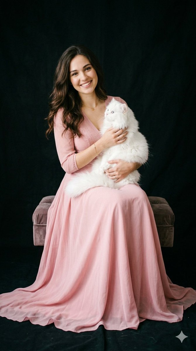 Elegant Woman Cradling Fluffy Cat