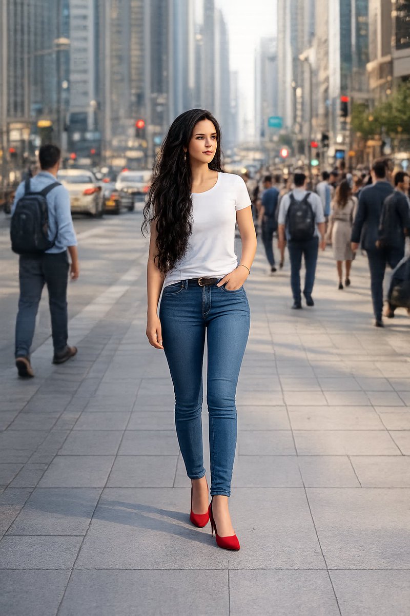 Confident Walk on Bustling City Street