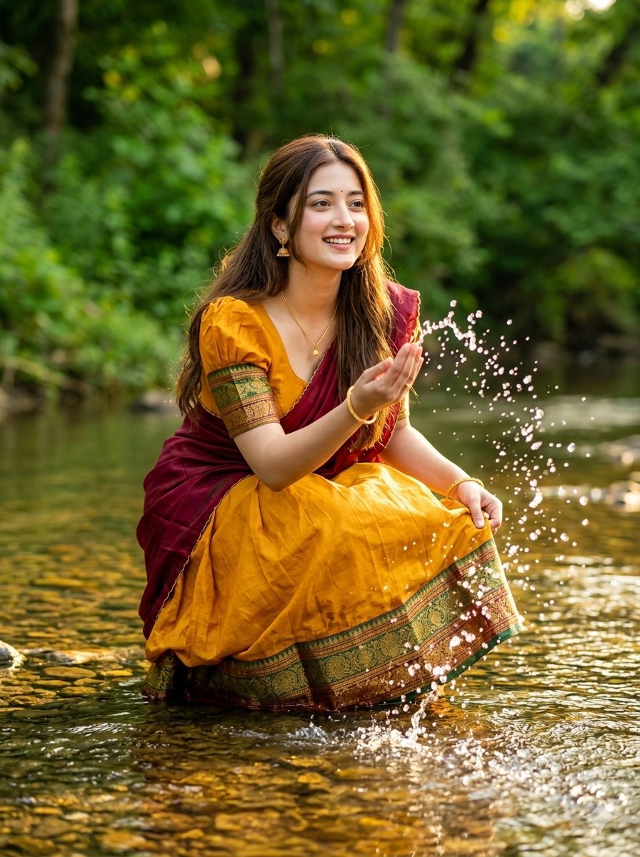 Joyful River Play in Golden Light