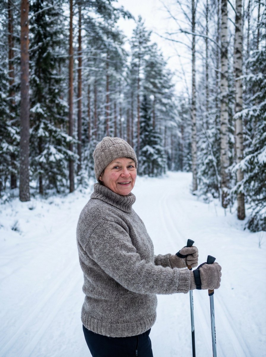 Finnish Woman in Winter Forest