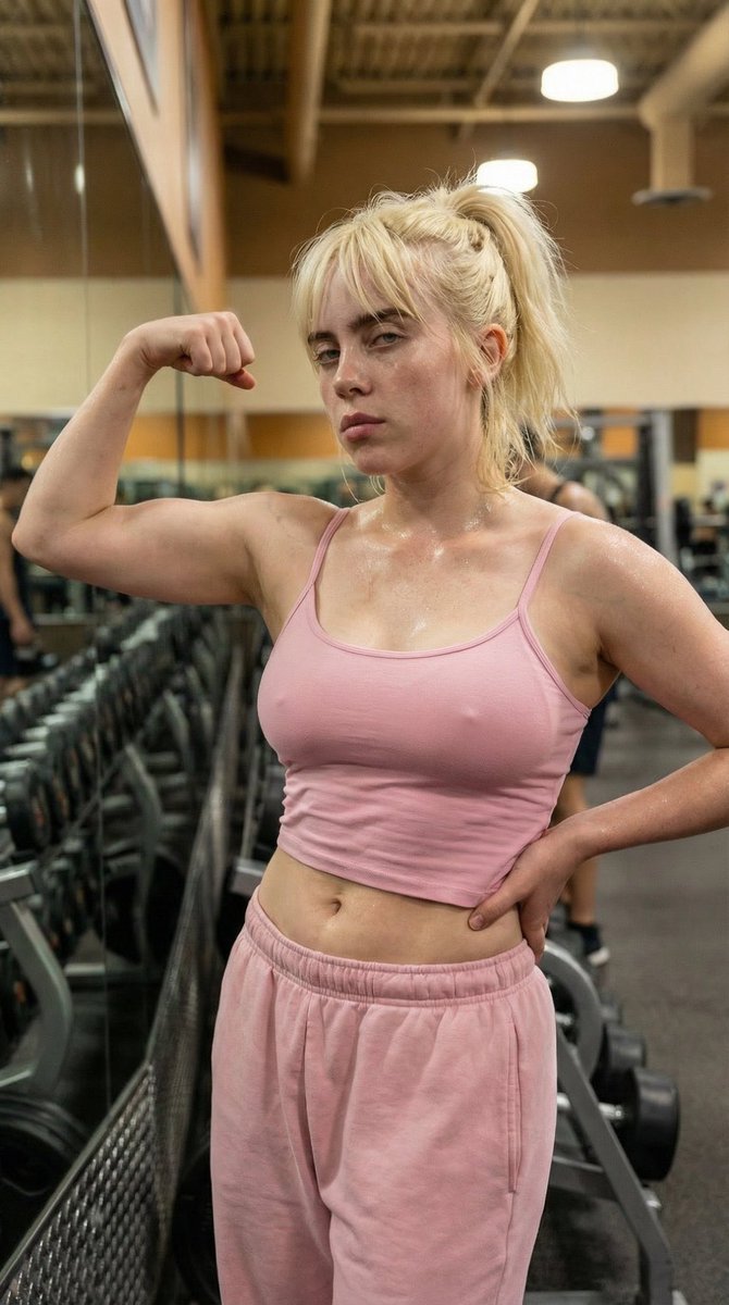 Blonde Woman Flexing in Gym