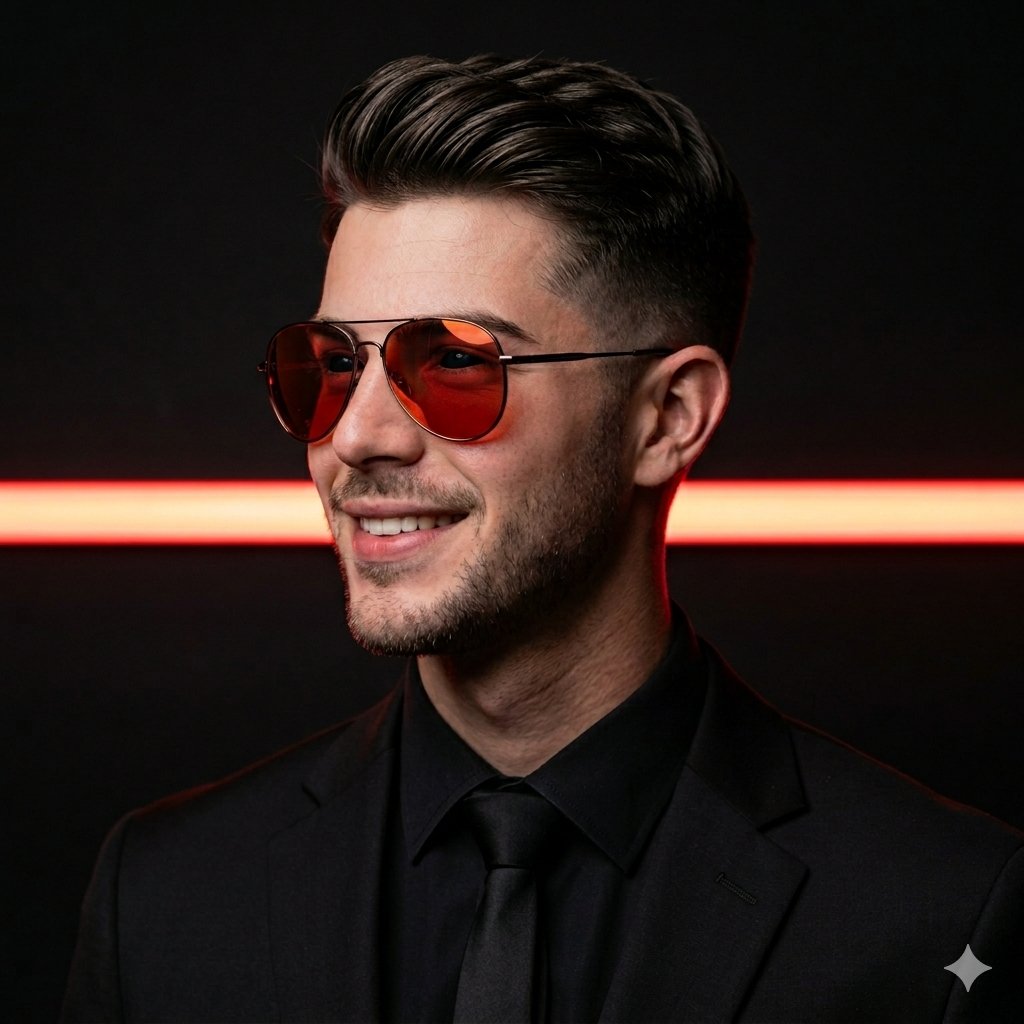 Stylish Man in Red Neon