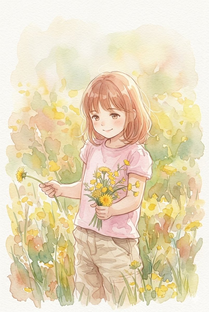 Anime Girl Sunlit Meadow Watercolor