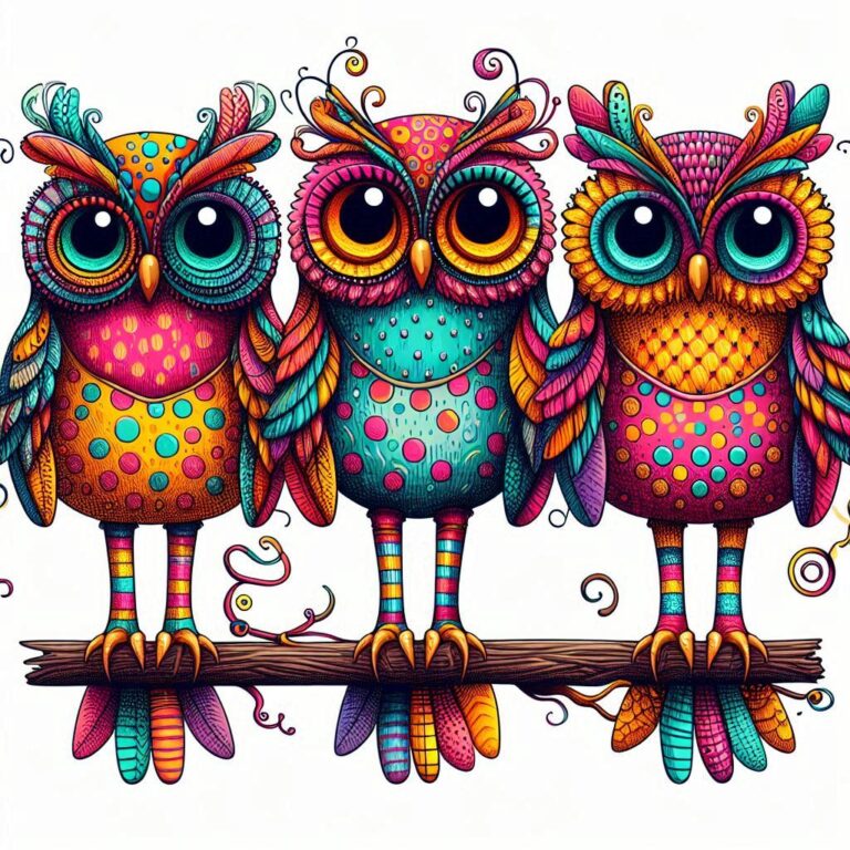 Whimsical Colorful Owls Illustration