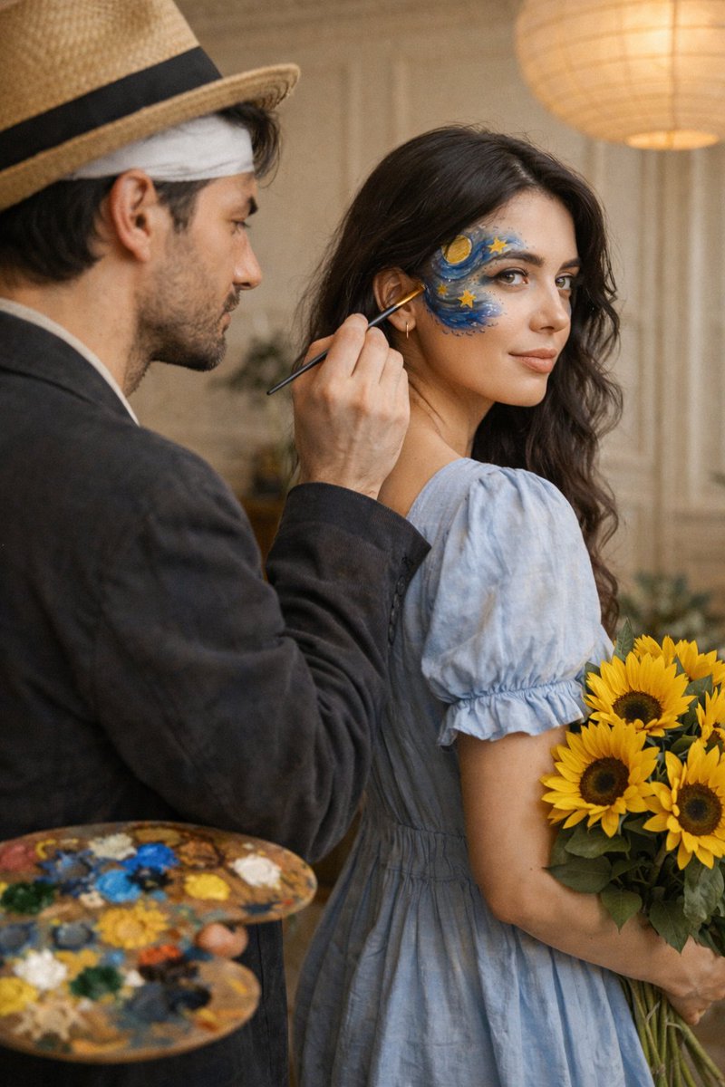 Starry Night Couple Portrait Painting