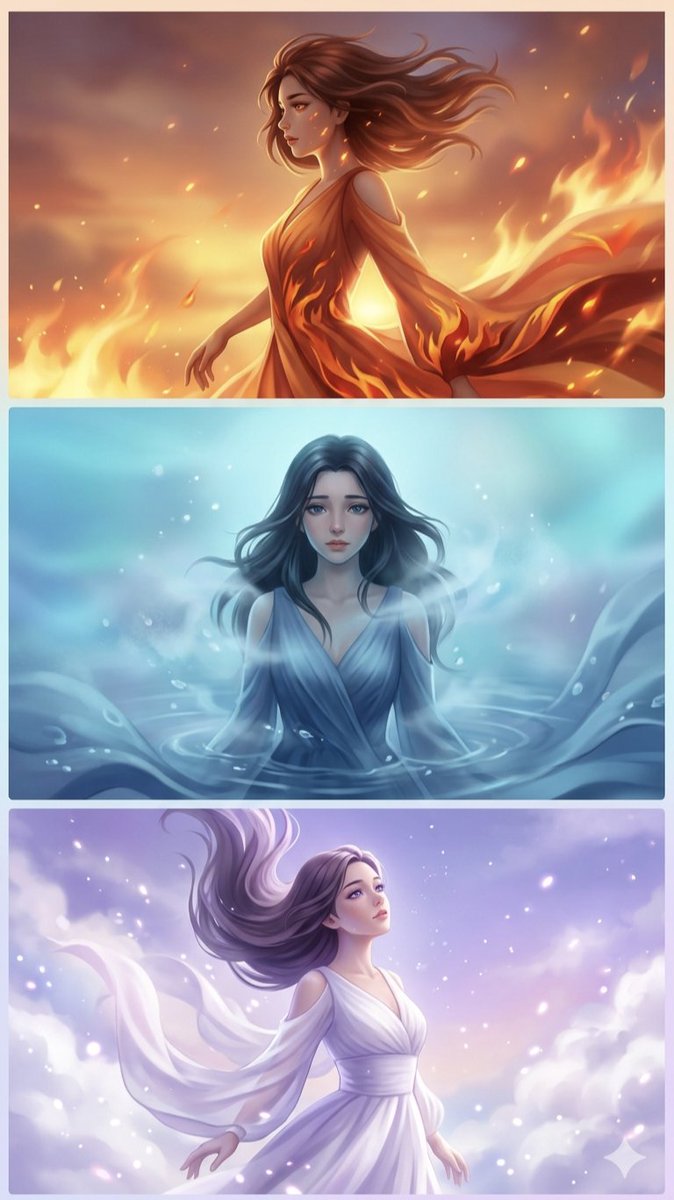 Elemental Spirits Anime Triptych Art