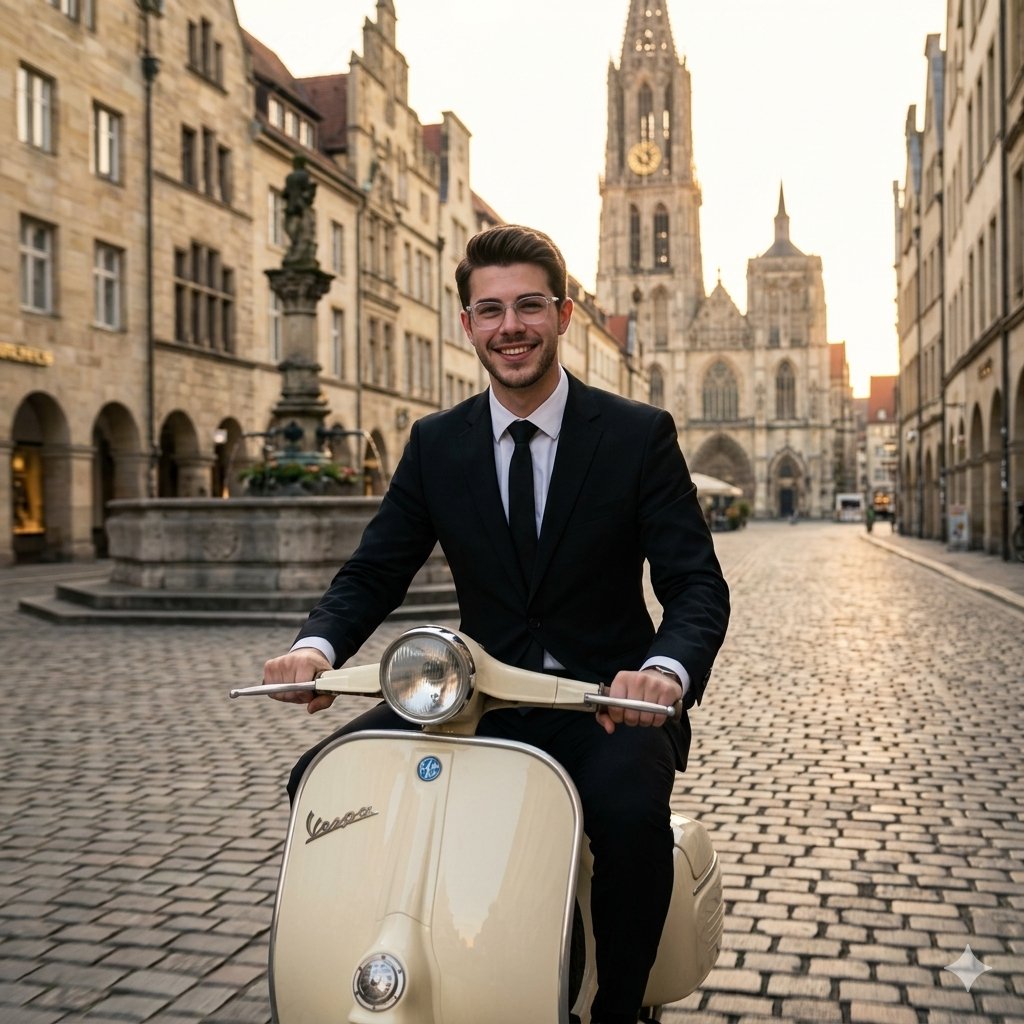 Dapper Man Riding Vintage Scooter