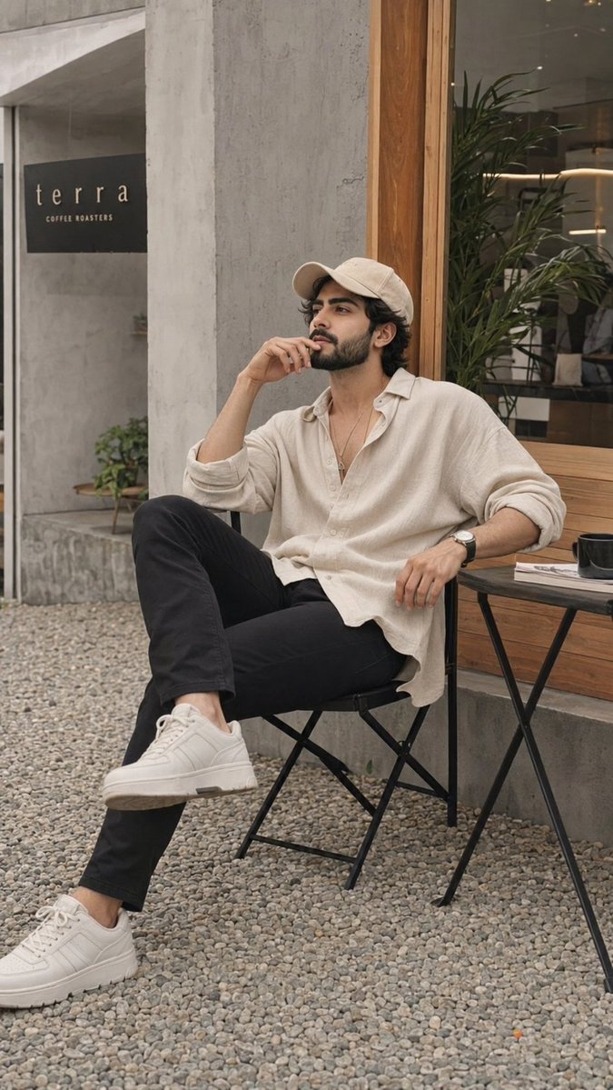 Minimalist Cafe Fashion Portrait