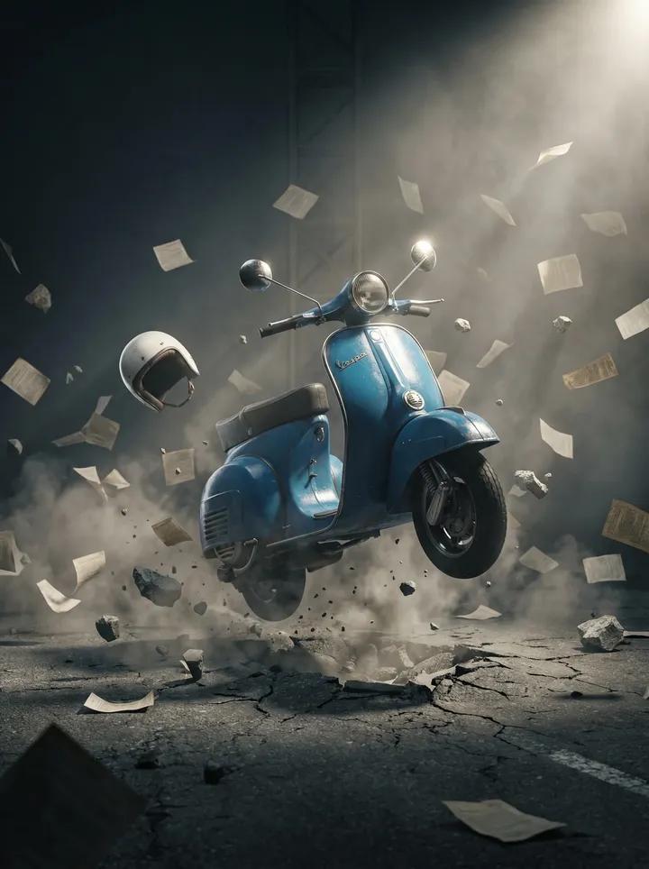 Explosive Suspended Vintage Scooter