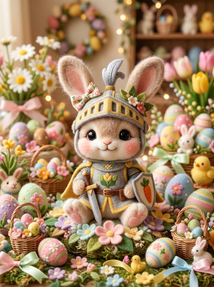 Cute Felt Bunny Easter Scene