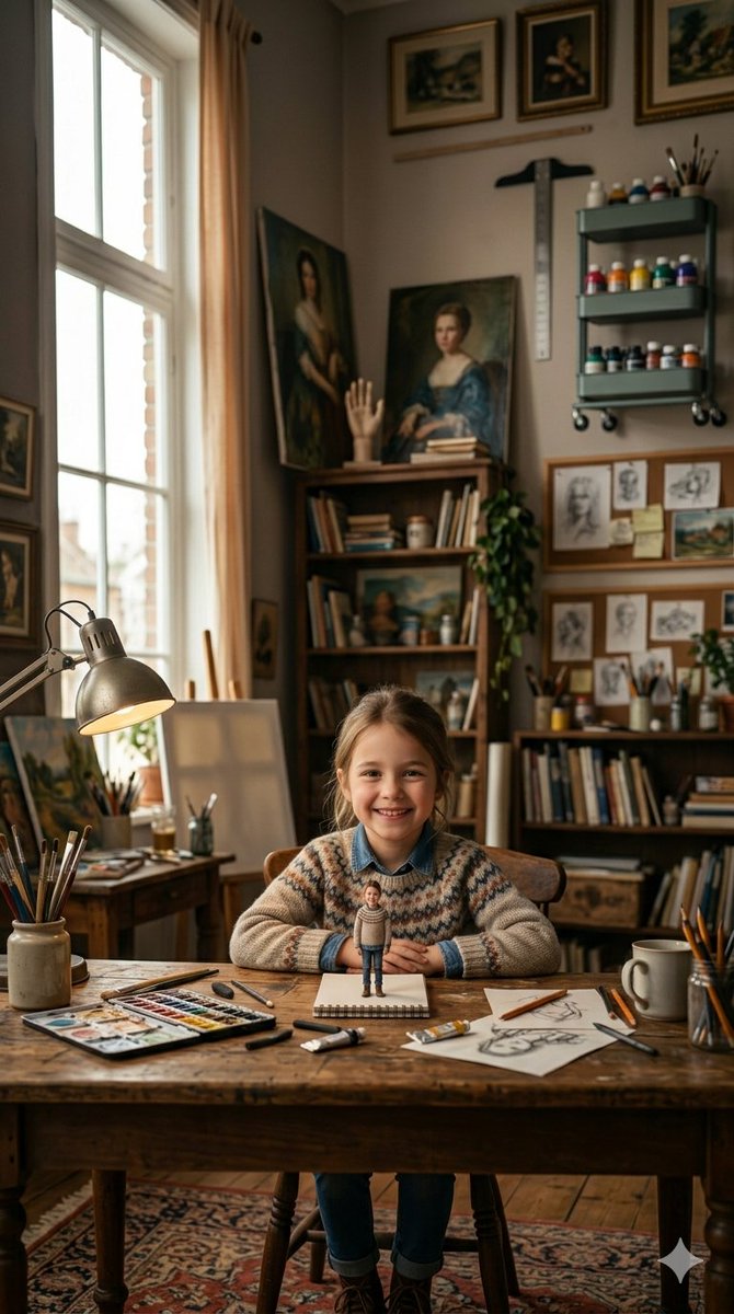 Miniature Girl in Art Studio
