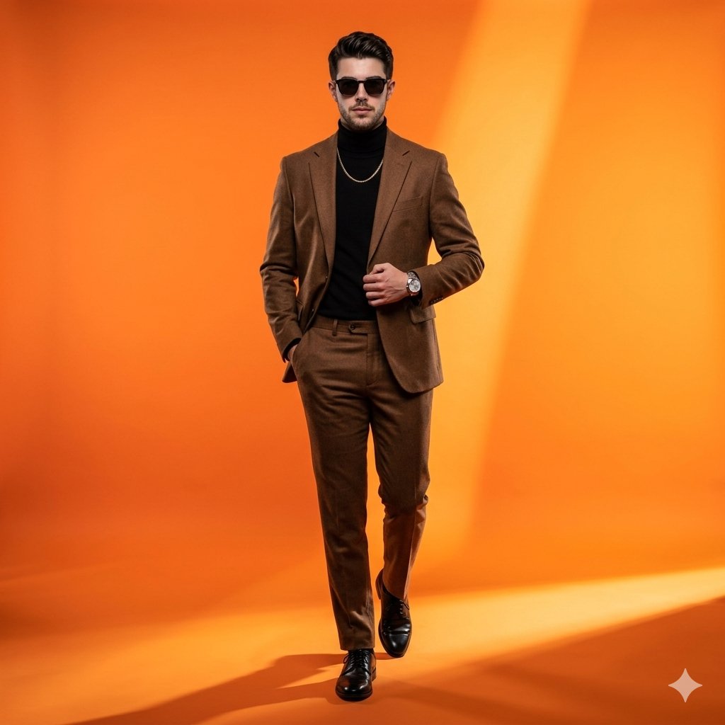 Stylish Man in Brown Suit Studio Portrait