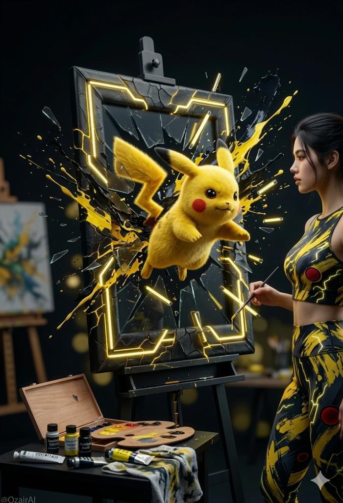 Pikachu Bursting From Shattered Canvas
