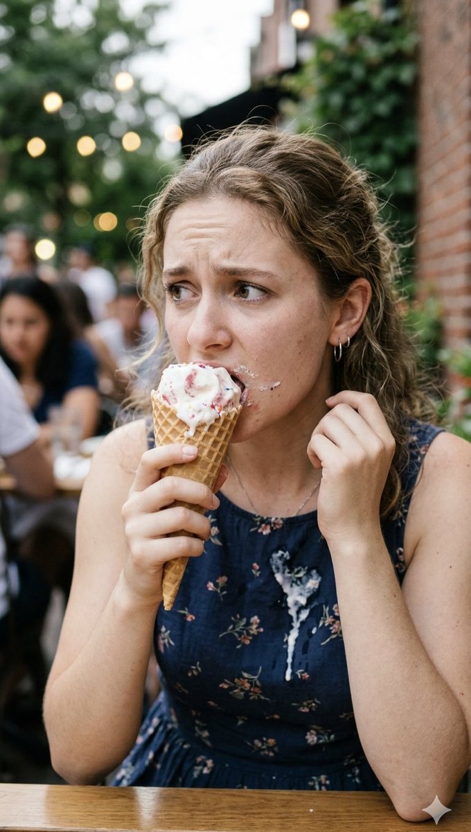 Woman Eating Ice Cream Outdoors