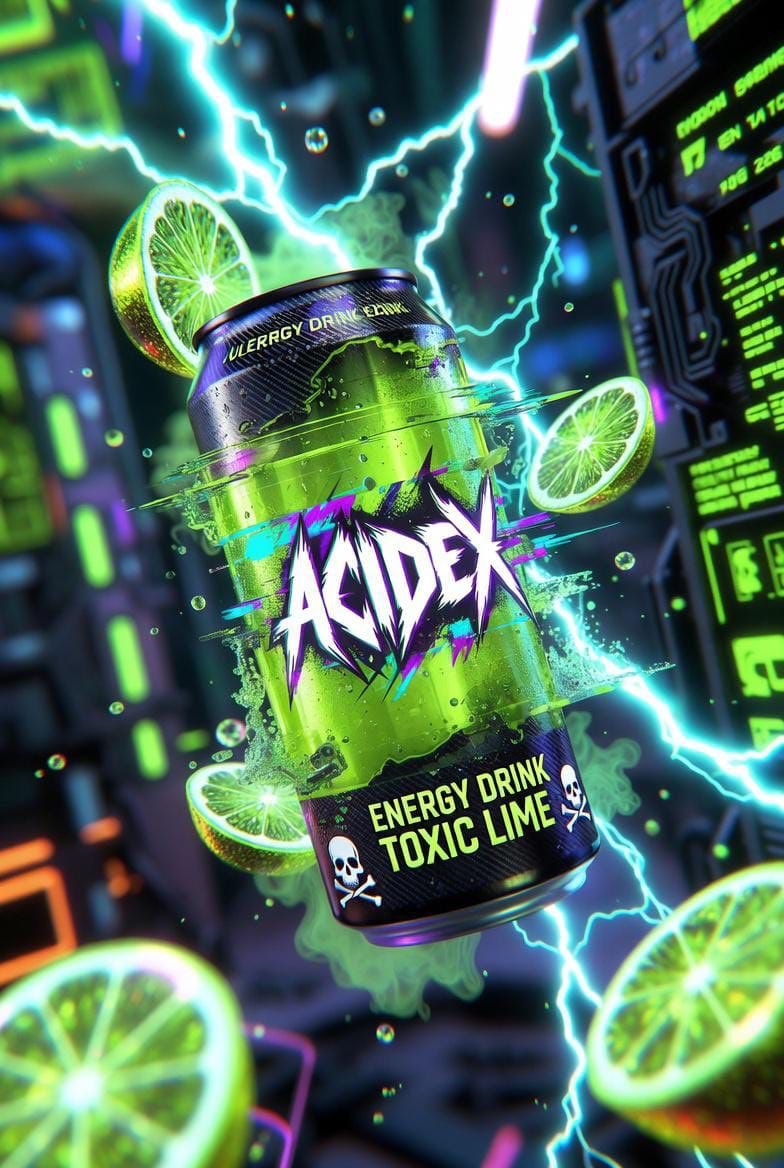 Neon Energy Drink Floating Splash