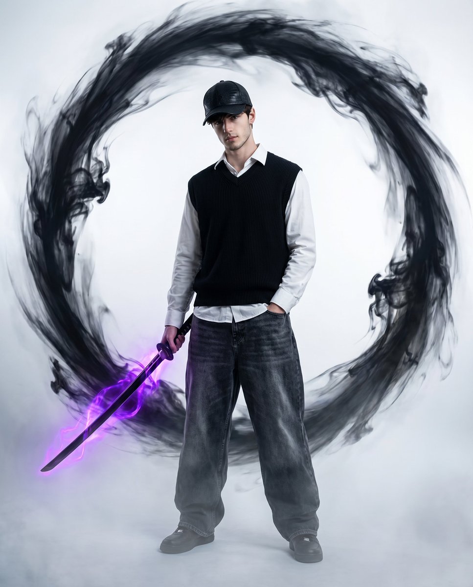Stylish Man With Glowing Katana