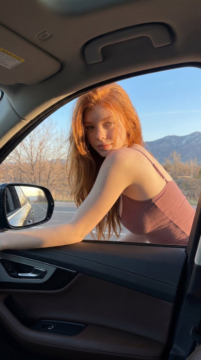 Golden Hour Portrait Through Car Window