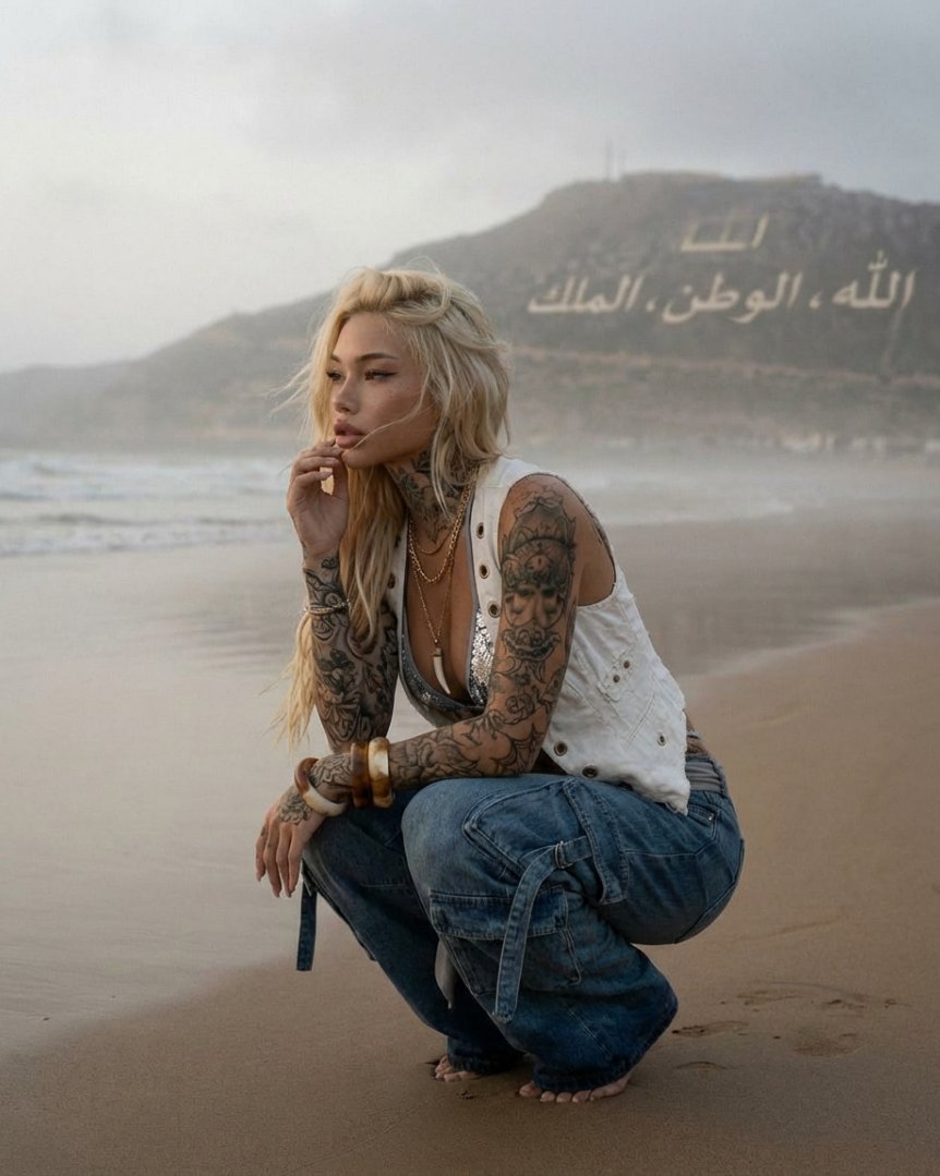 Misty Beach Tattooed Fashion Portrait