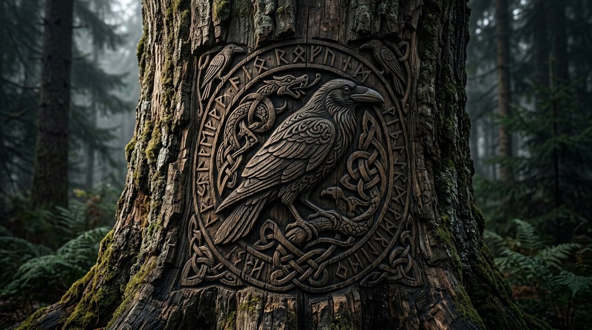 Viking Tree Carving Close-up