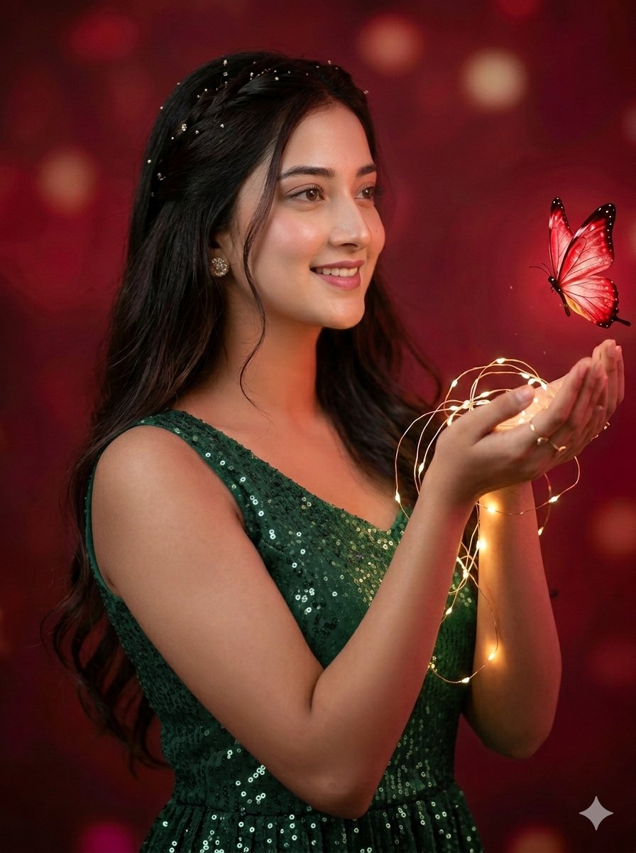 Girl Holding Glowing Red Butterfly