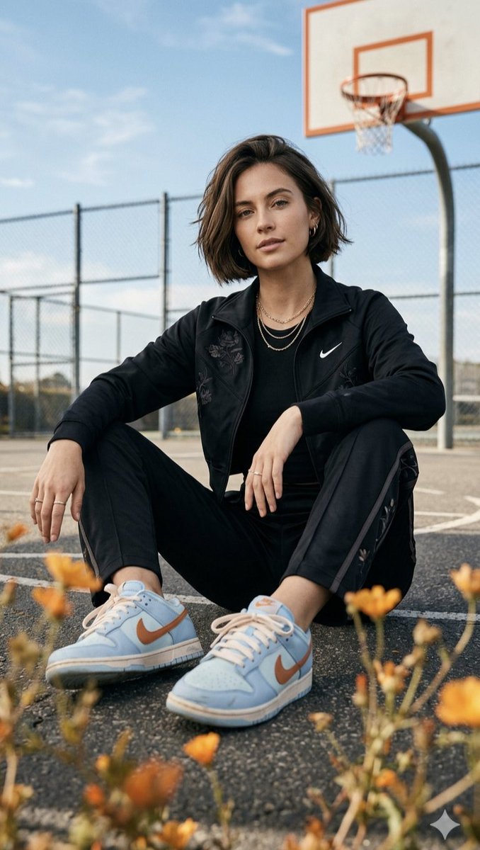Stylish Girl On Basketball Court