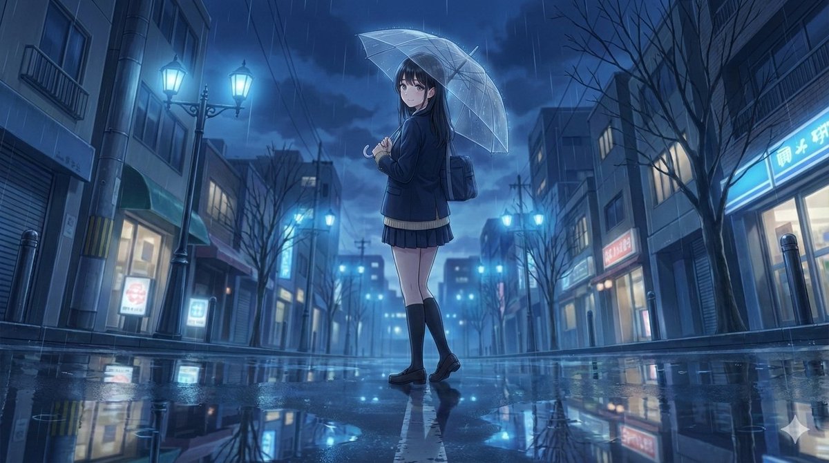 Rainy Night Umbrella Girl