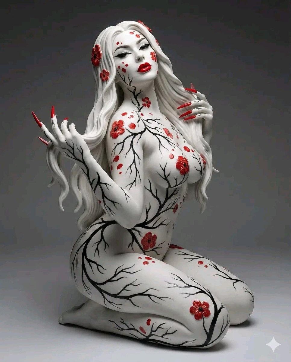 Porcelain Flora Figure in Surreal Kneeling Pose